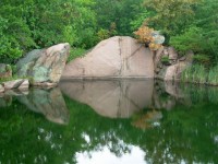 looking across the water at ground level of quarry