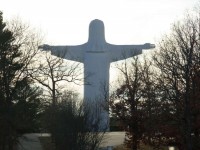 Christ Of The Ozarks up close from behind statue