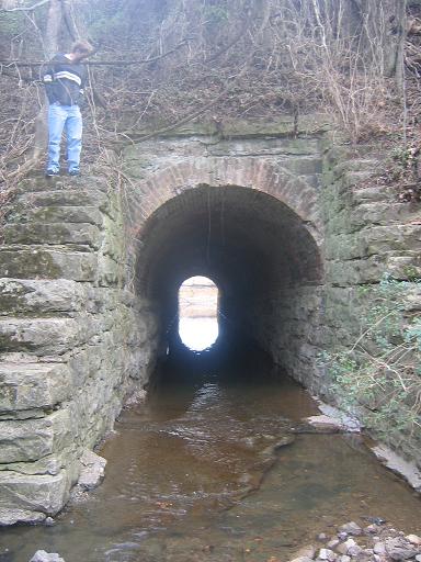 This tunnel runs under the train tracks and is completely hidden by overgrowth. I came to this place twice before I even discovered it. I think it must have been a train tunnel at some point, it seems way too intricate for just a small creek.